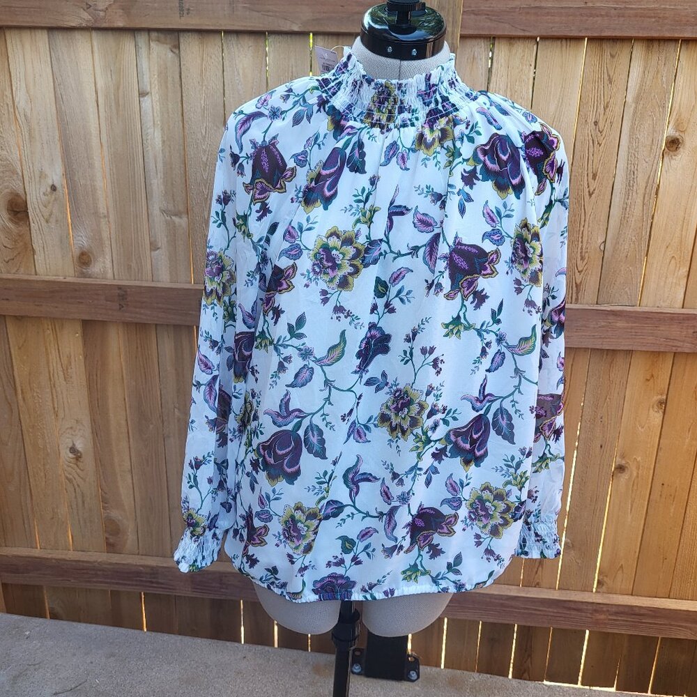 Ann Taylor white floral long sleeve top NWT LP